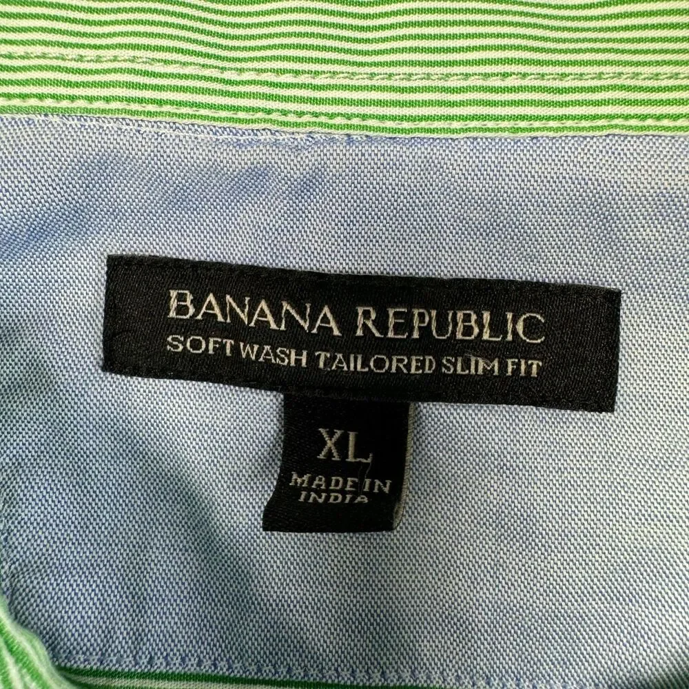 Banana Republic Shirt Mens Extra Large Green Slim Fit Striped Soft Wash Tailored